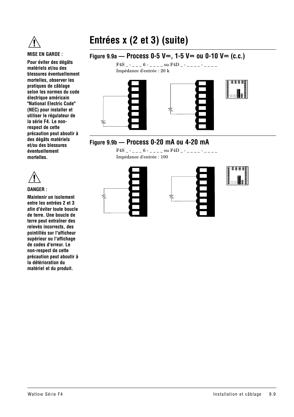 Entrées x (2 et 3) (suite), Figure 9.9a, Figure 9.9b | Watlow Series F4 User Manual | Page 85 / 108