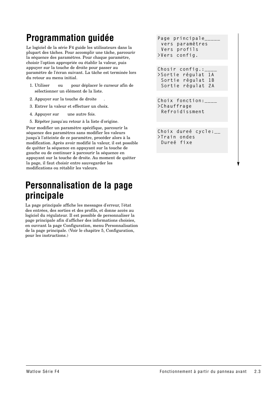 Programmation guidée, Personnalisation de la page principale | Watlow Series F4 User Manual | Page 9 / 108