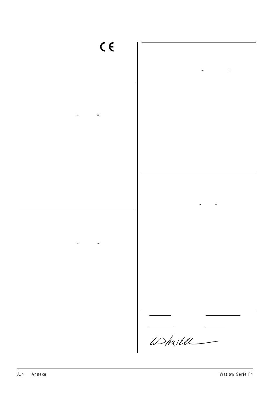 Declaration of conformity, Déclaration de conformité ce . . . . . . . . .a.4, Declaration of conformity series f4 | Watlow controls, A . 4 | Watlow Series F4 User Manual | Page 98 / 108