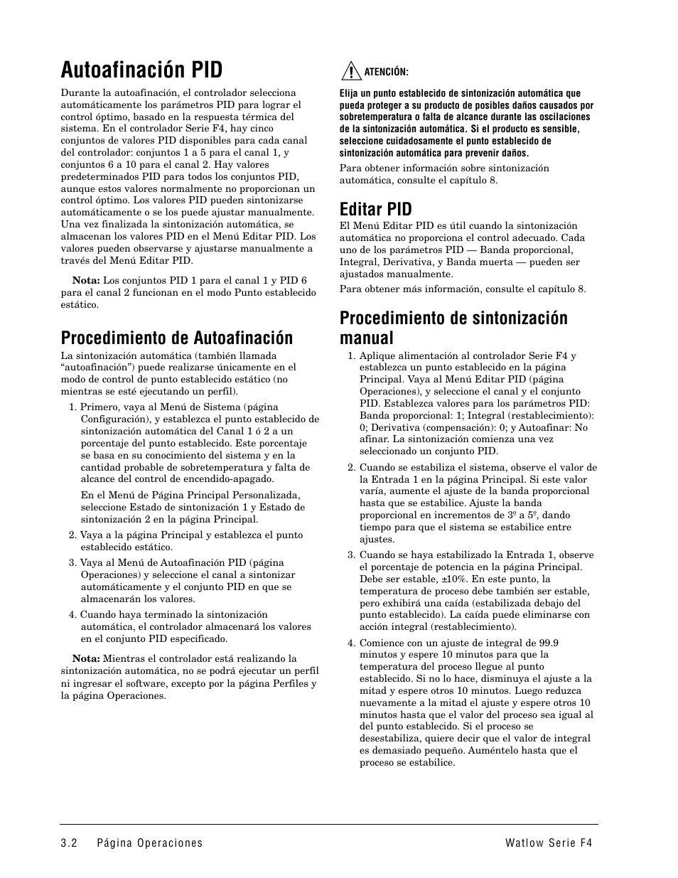 Autoafinación pid, Editar pid, Procedimiento de autoafinación | Procedimiento de sintonización manual | Watlow Series F4 User Manual | Page 16 / 108