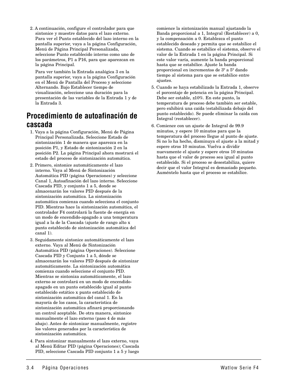 Procedimiento de autoafinación de cascada | Watlow Series F4 User Manual | Page 18 / 108