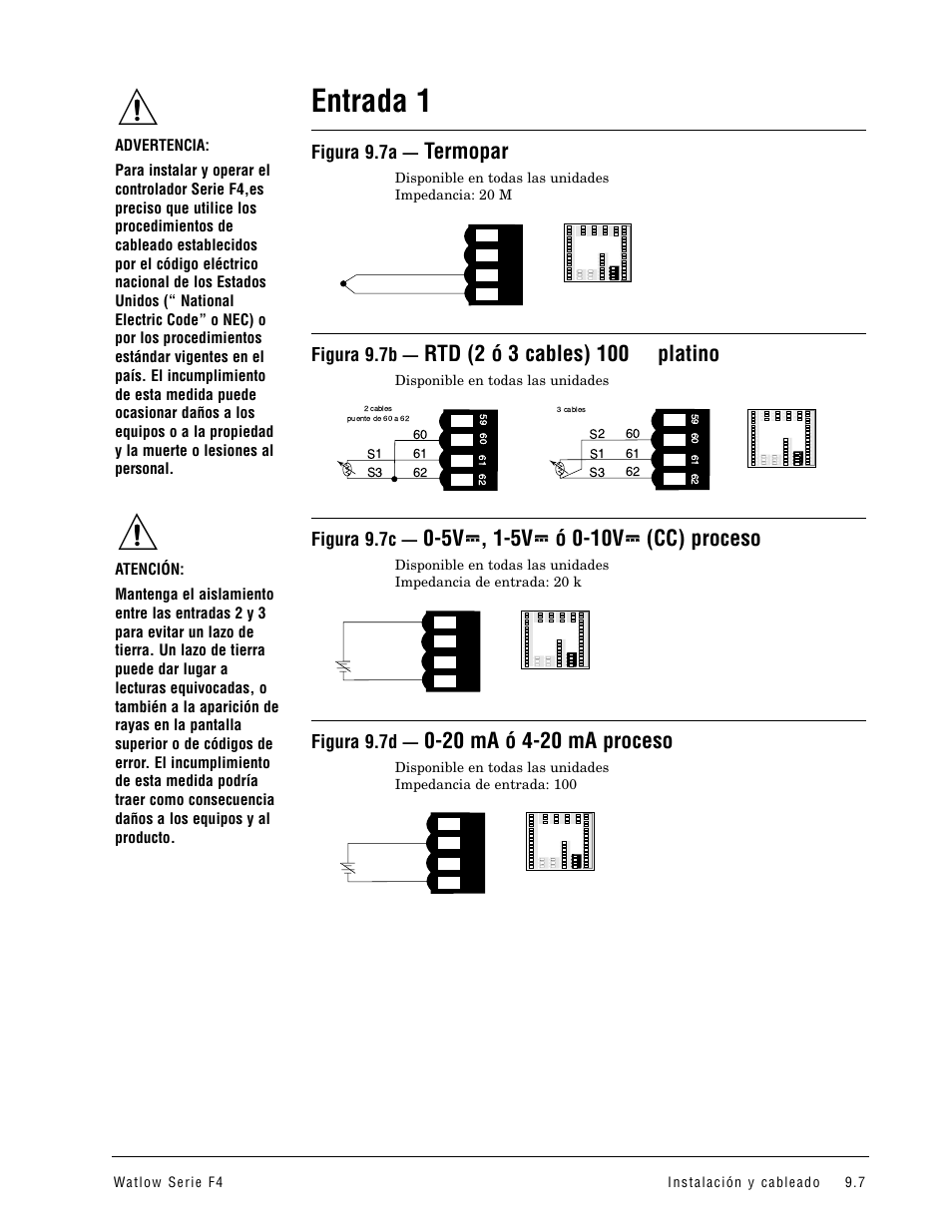 Entrada 1, Termopar, Figura 9.7a | Figura 9.7b, Figura 9.7c, Figura 9.7d | Watlow Series F4 User Manual | Page 81 / 108