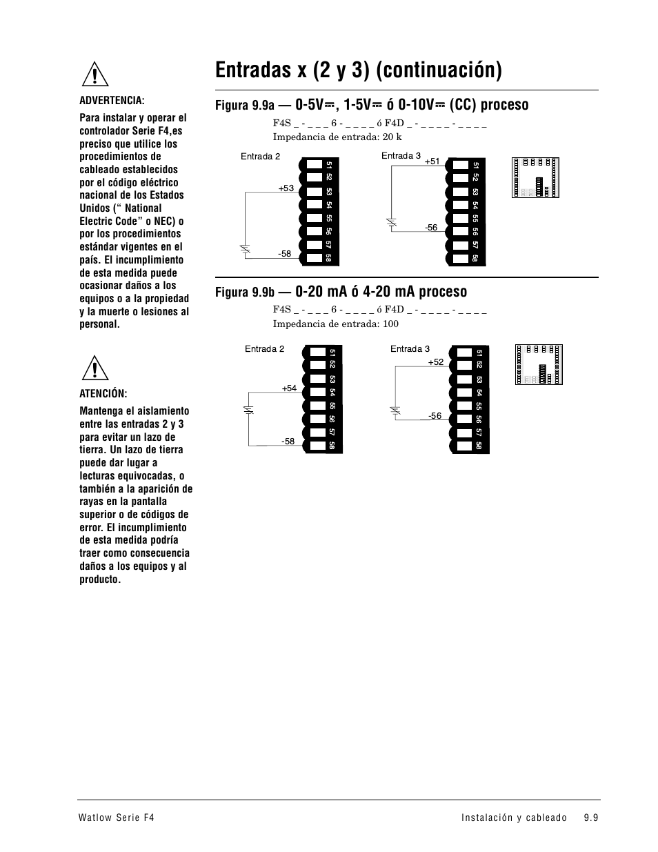 Entradas x (2 y 3) (continuación), Figura 9.9a, Figura 9.9b | Watlow Series F4 User Manual | Page 83 / 108