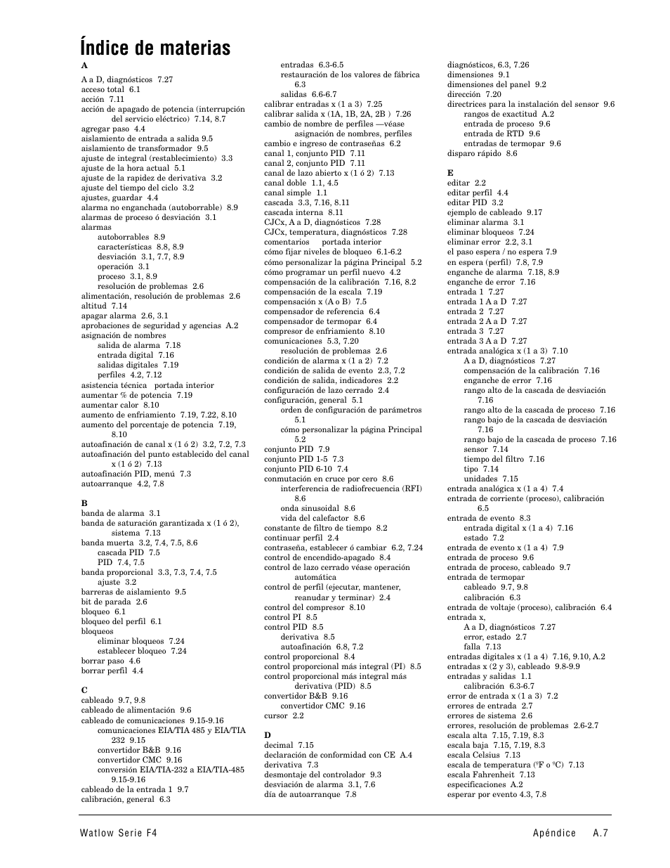 Índice de materias | Watlow Series F4 User Manual | Page 99 / 108