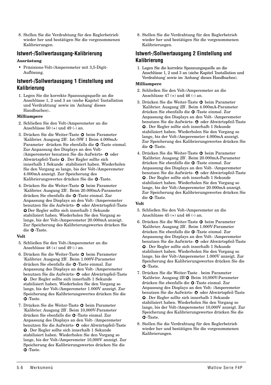 Istwert-/sollwertausgang-kalibrierung | Watlow Series F4P User Manual | Page 24 / 104