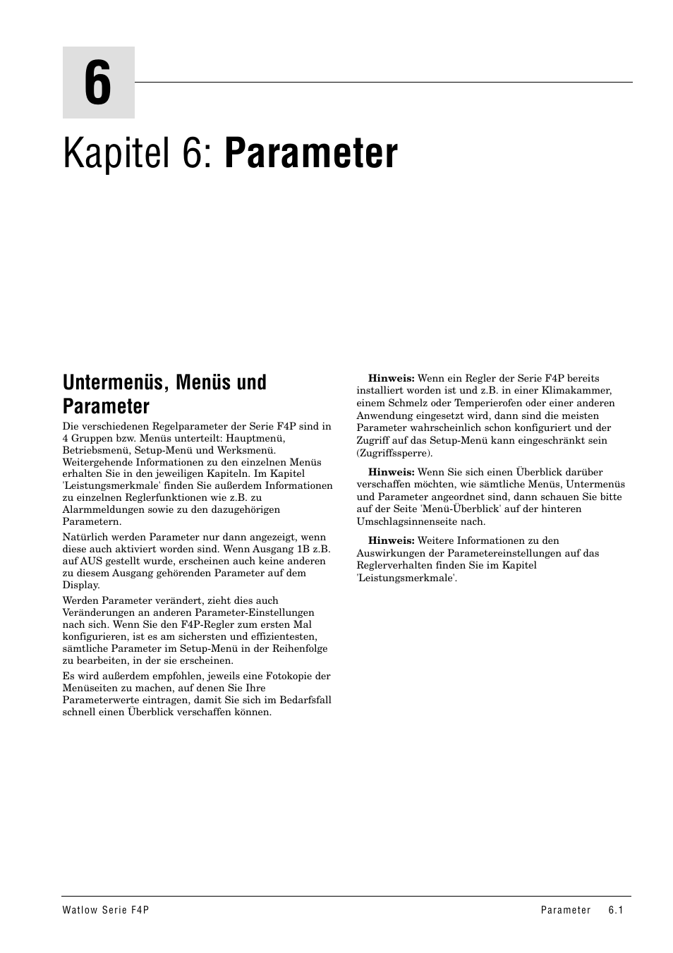 Kapitel 6: parameter, Untermenüs, menüs und parameter | Watlow Series F4P User Manual | Page 25 / 104