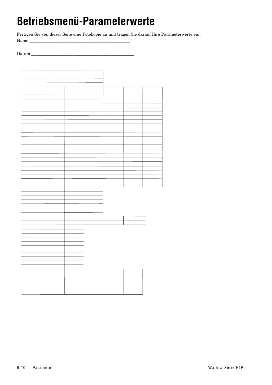 Betriebsmenü-parameterwerte | Watlow Series F4P User Manual | Page 34 / 104