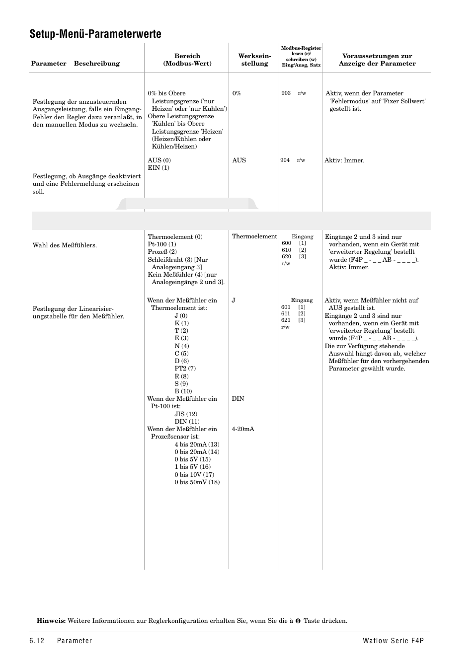 Setup-menü-parameterwerte, Analogeingang x (1 bis 3) | Watlow Series F4P User Manual | Page 36 / 104