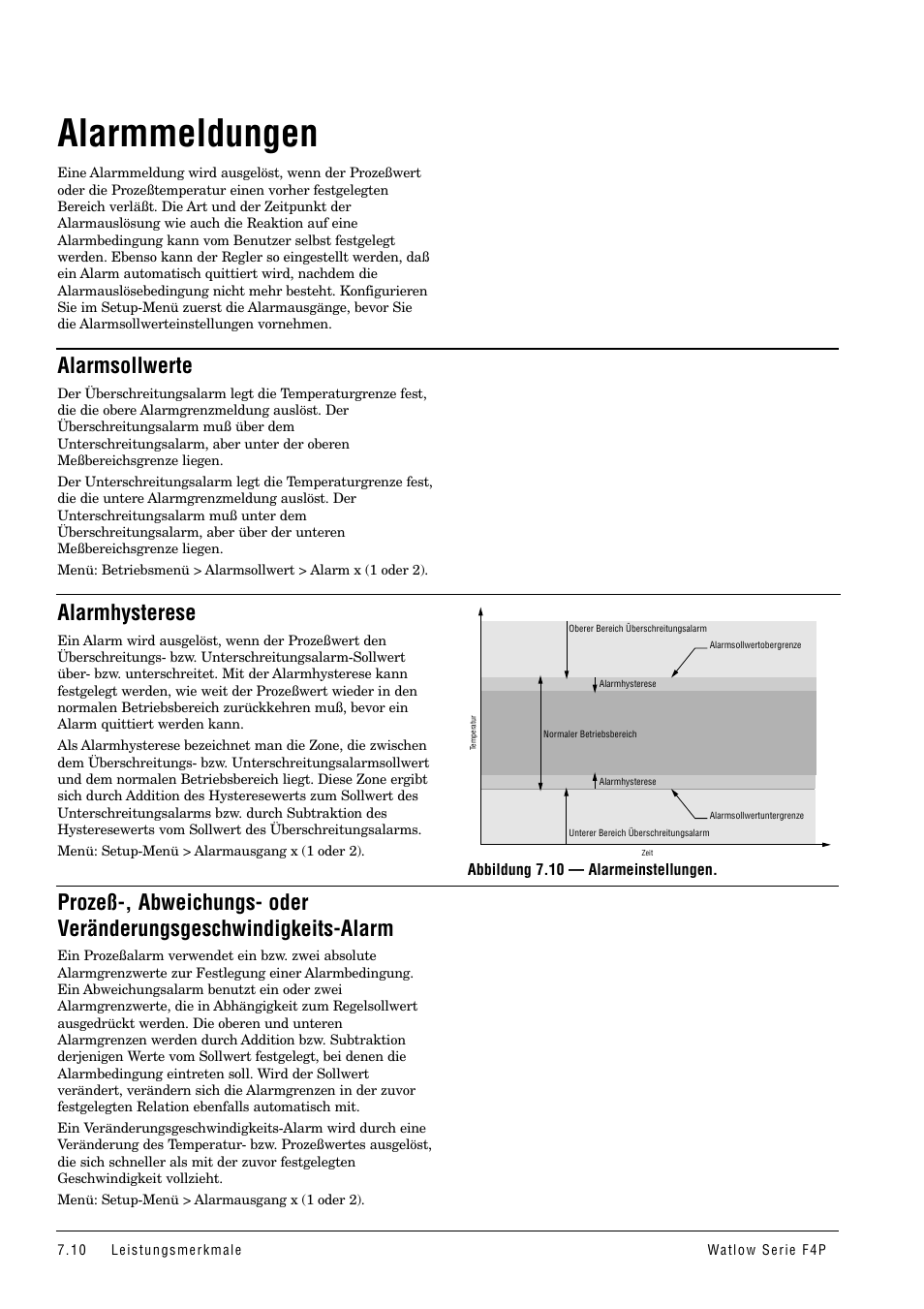 Alarmmeldungen, Alarmsollwerte, Alarmhysterese | Watlow Series F4P User Manual | Page 64 / 104