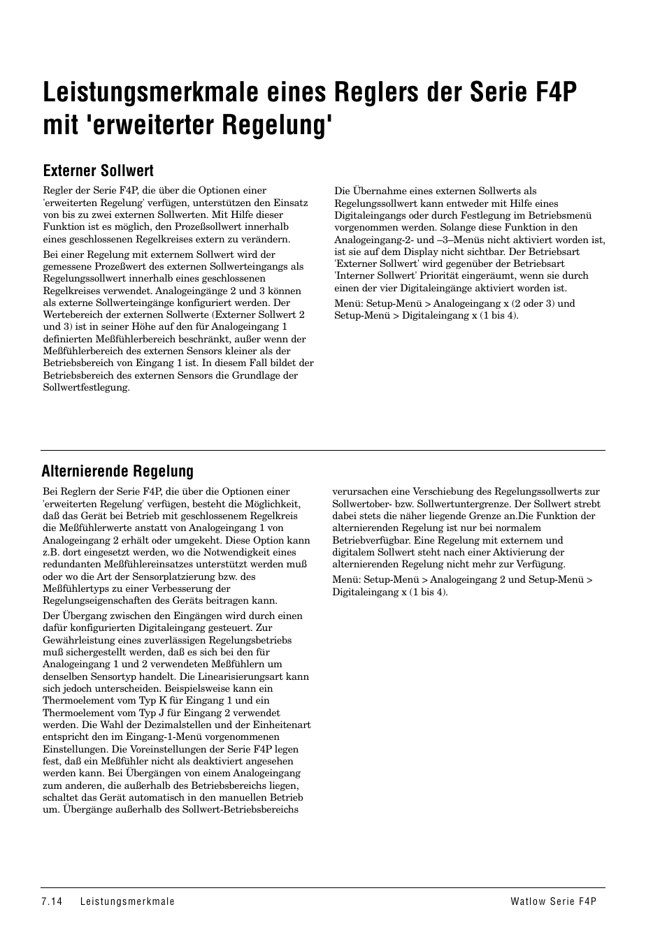 Externer sollwert, Alternierende regelung, Erweiterte regelungsfunktionen | Der serie f4p, Externer sollwert alternierende regelung | Watlow Series F4P User Manual | Page 68 / 104