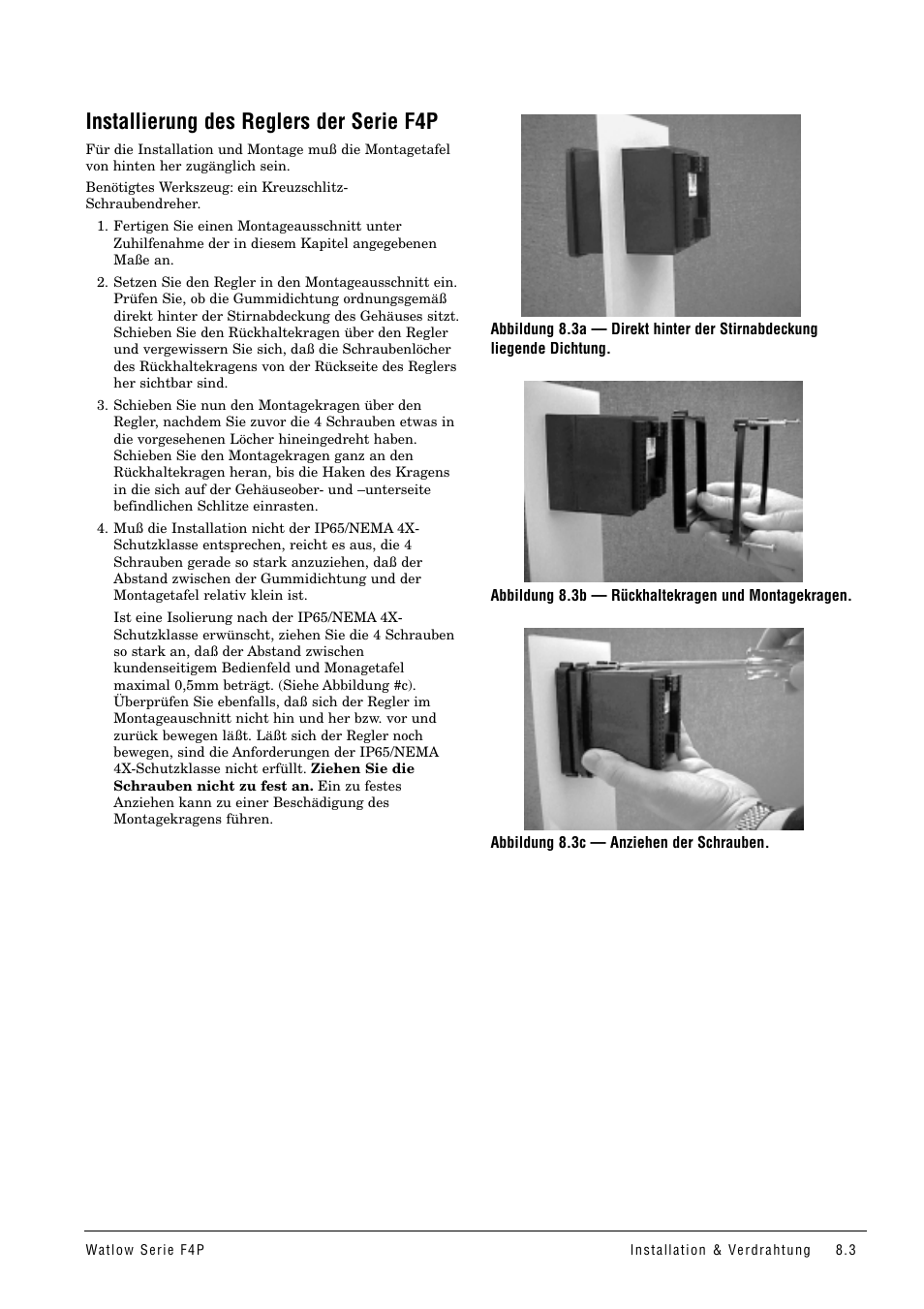 Installierung des reglers der serie f4p | Watlow Series F4P User Manual | Page 75 / 104