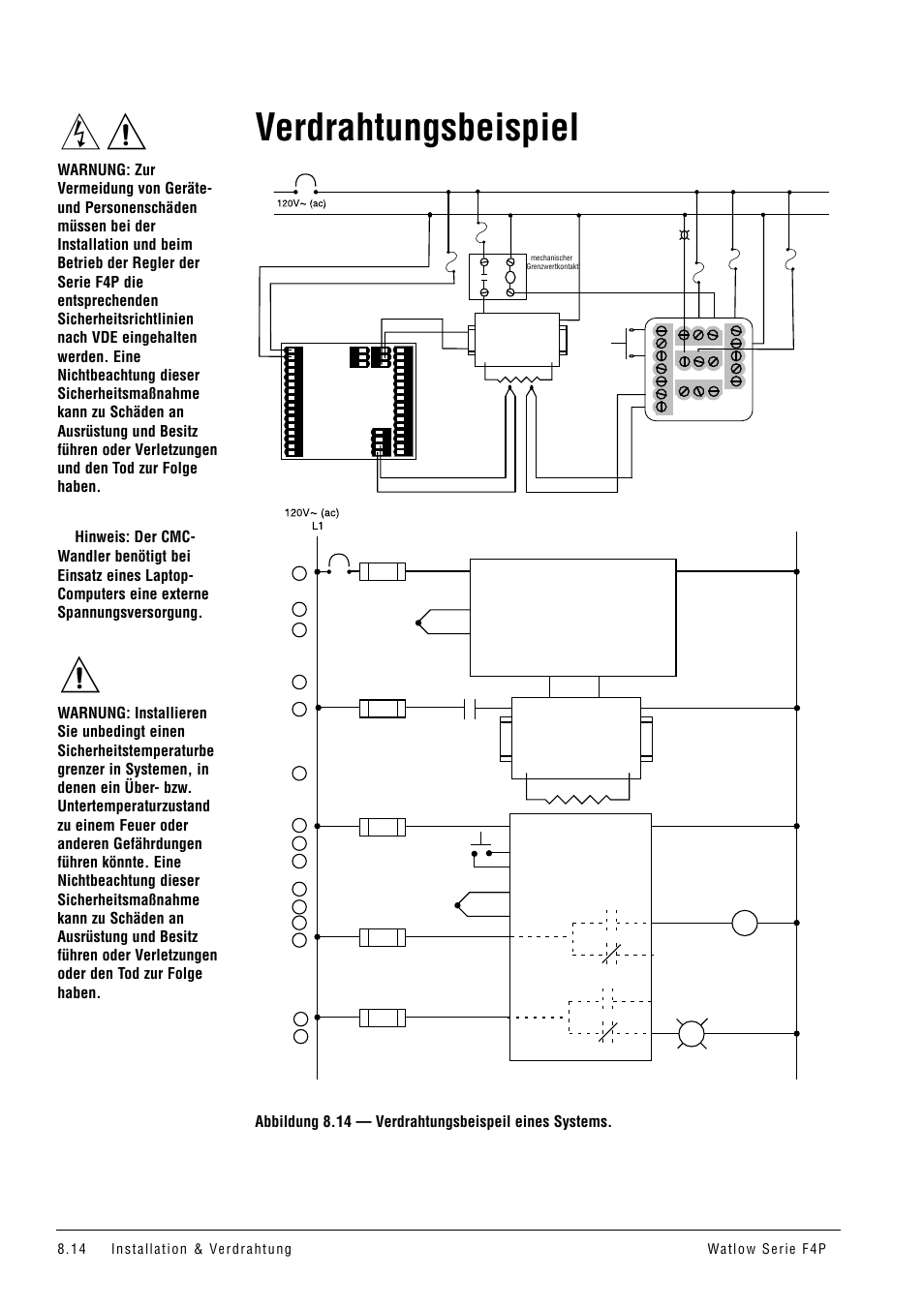 Verdrahtungsbeispiel, L2 l1 t1 t2 | Watlow Series F4P User Manual | Page 86 / 104