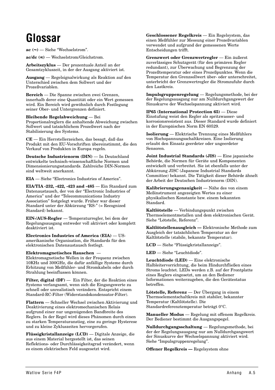 Glossar | Watlow Series F4P User Manual | Page 93 / 104