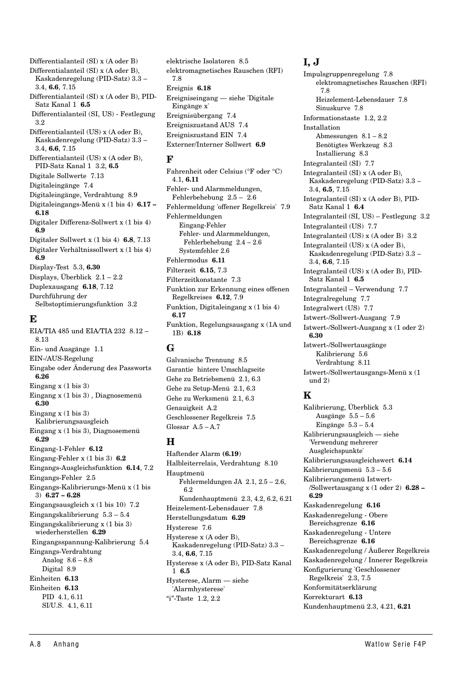 I, j | Watlow Series F4P User Manual | Page 96 / 104