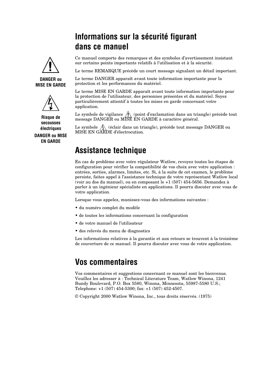 Assistance technique, Vos commentaires | Watlow Series F4P User Manual | Page 2 / 104