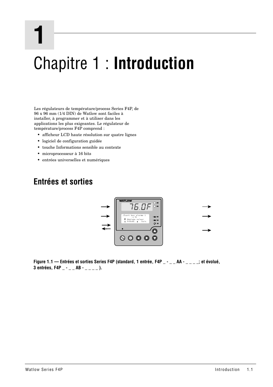 Chapitre 1 : introduction, Entrées et sorties | Watlow Series F4P User Manual | Page 5 / 104