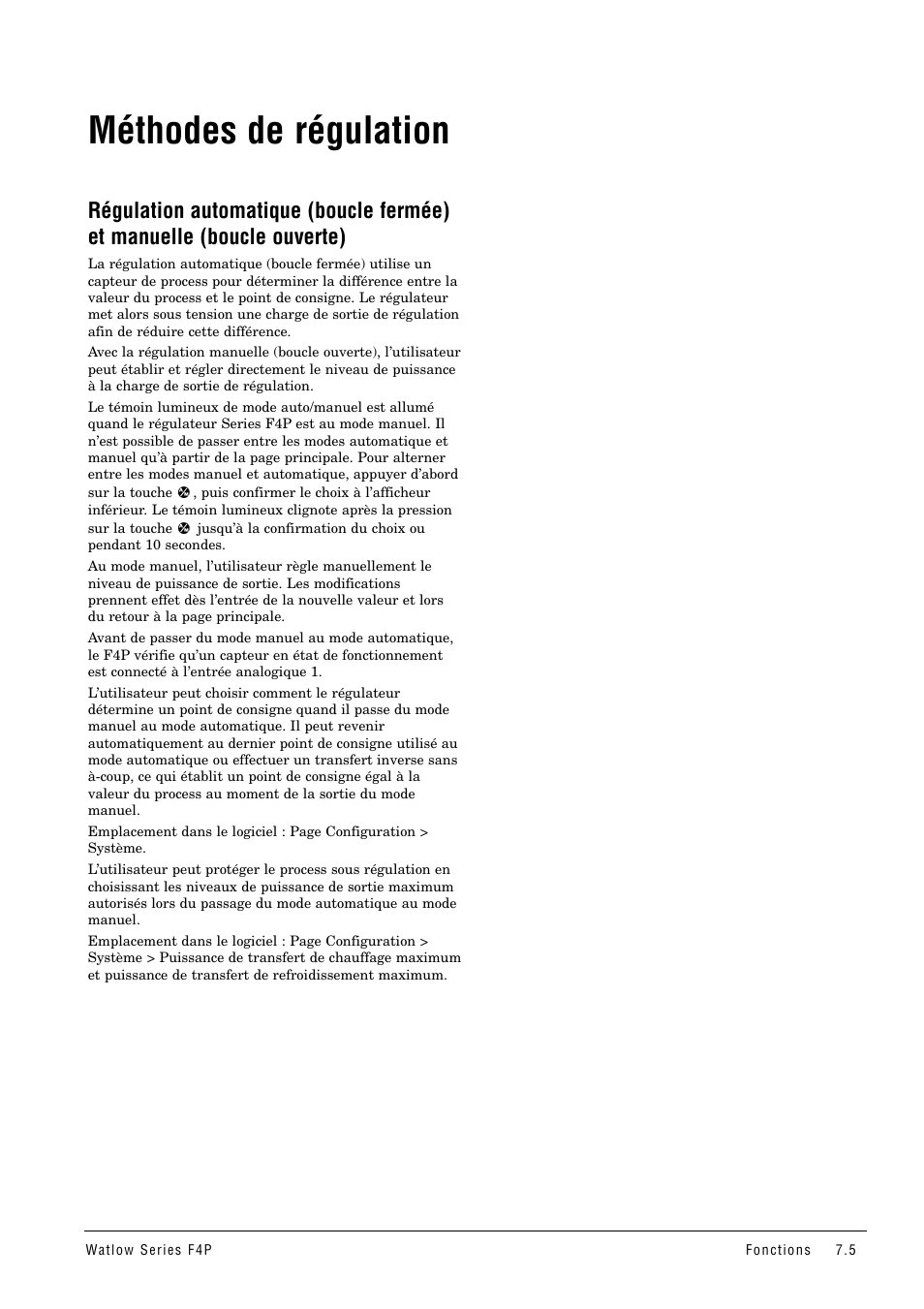Méthodes de régulation, Régulation automatique/manuelle | Watlow Series F4P User Manual | Page 59 / 104