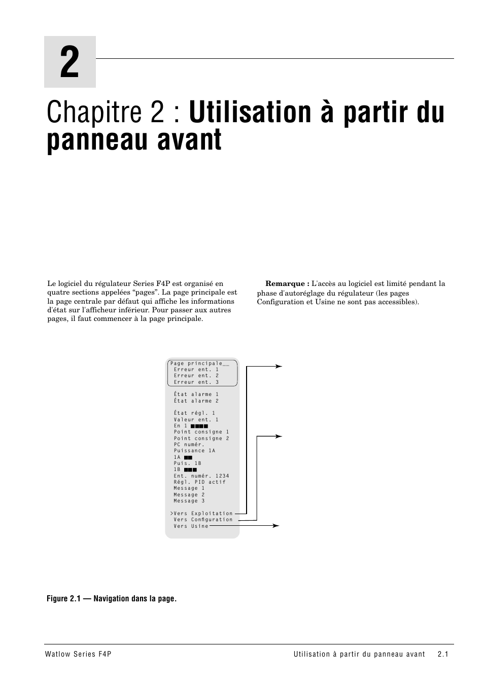 Chapitre 2 : utilisation à partir du panneau avant, Chapitre 2 : utilisation à partir du, Panneau avant | Watlow Series F4P User Manual | Page 7 / 104