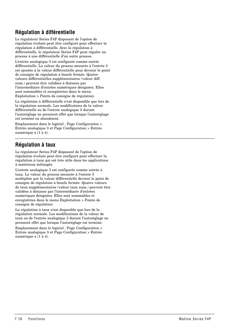 Régulation à différentielle, Régulation à taux | Watlow Series F4P User Manual | Page 70 / 104