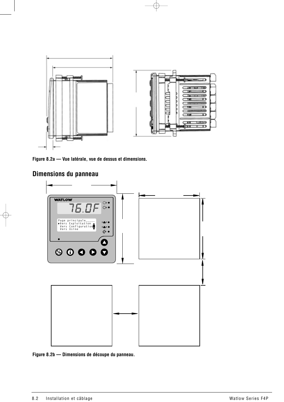 Dimensions du panneau, Découpe du panneau, Figure 8.2b — dimensions de découpe du panneau | Épaisseur du panneau | Watlow Series F4P User Manual | Page 74 / 104