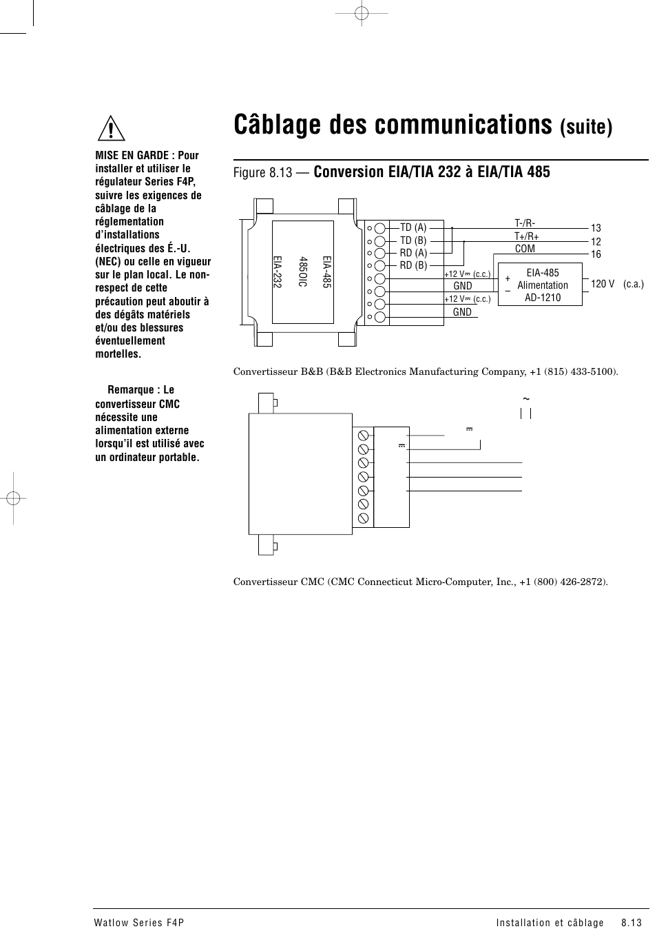 Câblage des communications (suite), Câblage des communications, Suite) | Watlow Series F4P User Manual | Page 85 / 104