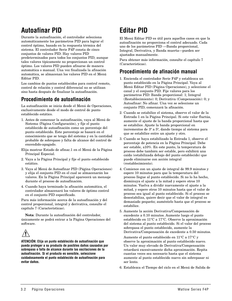 Autoafinar pid, Procedimiento de autoafinación, Editar pid | Procedimiento de afinación manual, Autoafinación pid | Watlow Series F4P User Manual | Page 14 / 104