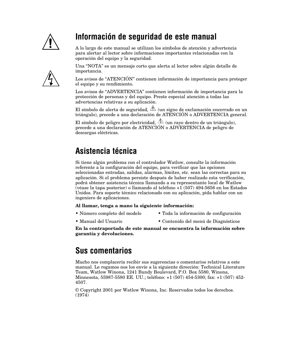Información de seguridad de este manual, Asistencia técnica, Sus comentarios | Watlow Series F4P User Manual | Page 2 / 104