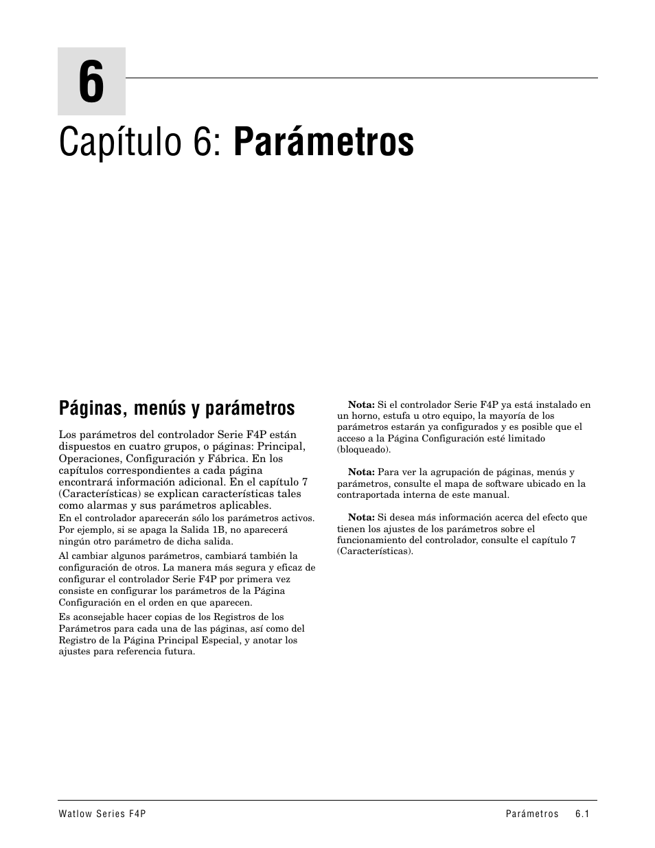 Capítulo 6: parámetros, Páginas, menús y parámetros | Watlow Series F4P User Manual | Page 25 / 104