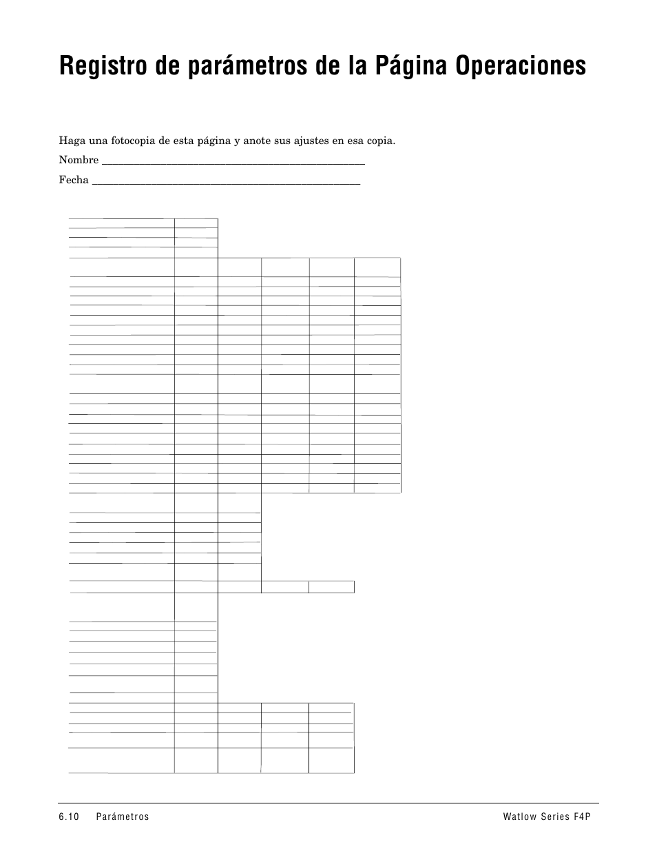 Registro de parámetros de la página operaciones | Watlow Series F4P User Manual | Page 34 / 104