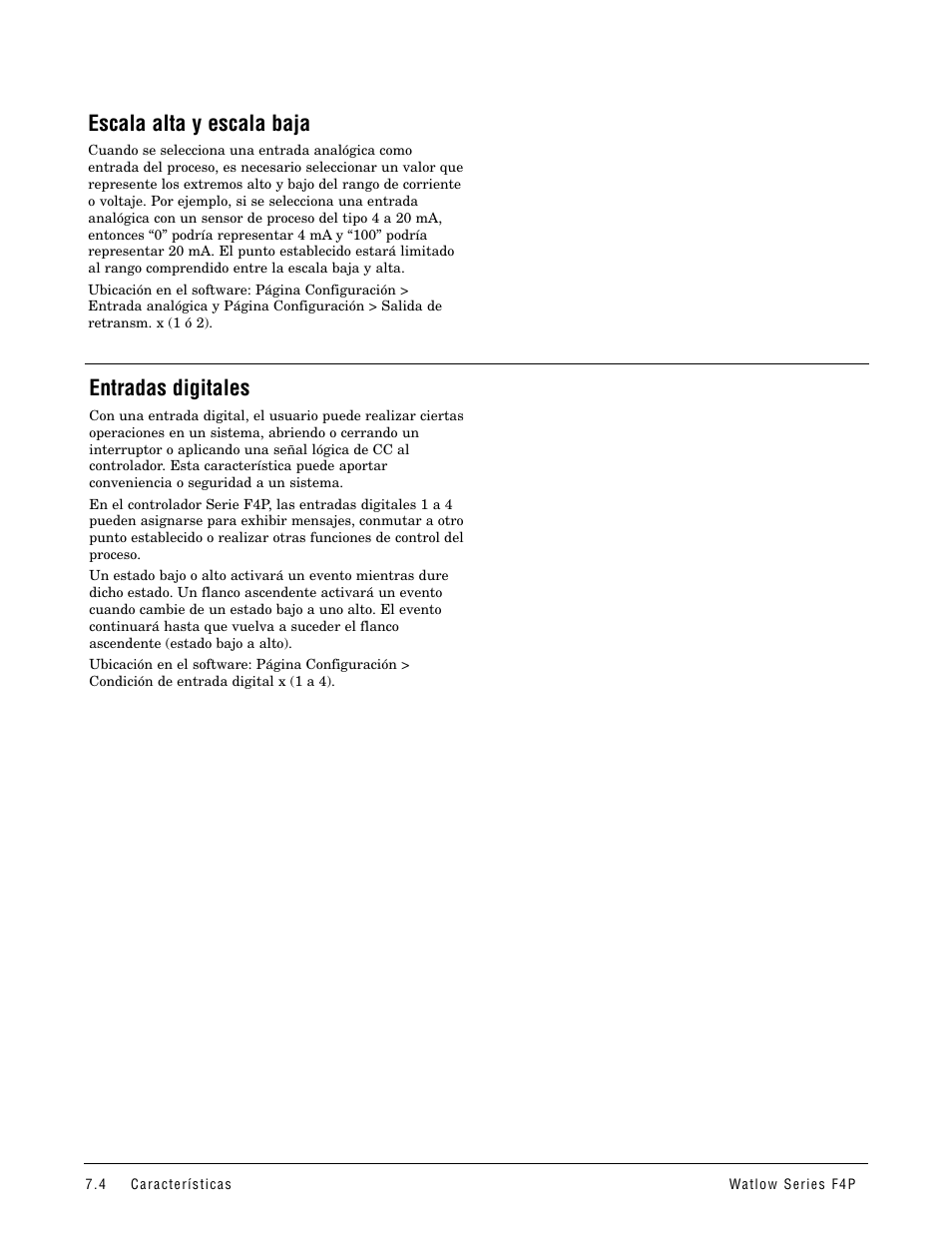 Escala alta y escala baja, Entradas digitales | Watlow Series F4P User Manual | Page 58 / 104