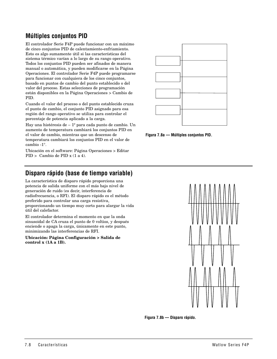 Múltiples conjuntos pid, Disparo rápido (base de tiempo variable), Disparo rápido | Watlow Series F4P User Manual | Page 62 / 104