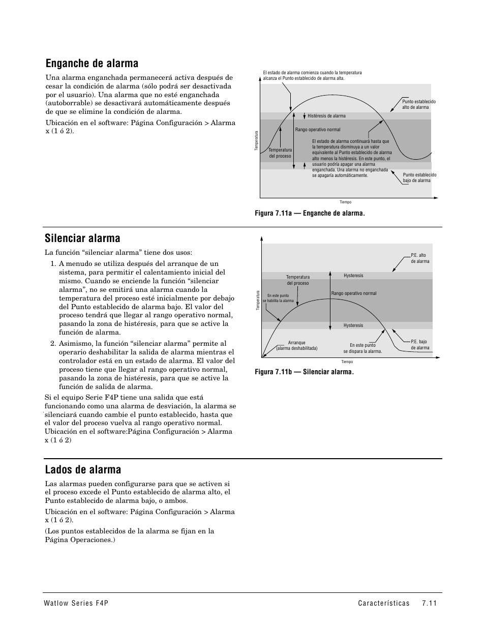 Enganche de alarma, Silenciar alarma, Lados de alarma | Silenciamiento de alarma | Watlow Series F4P User Manual | Page 65 / 104