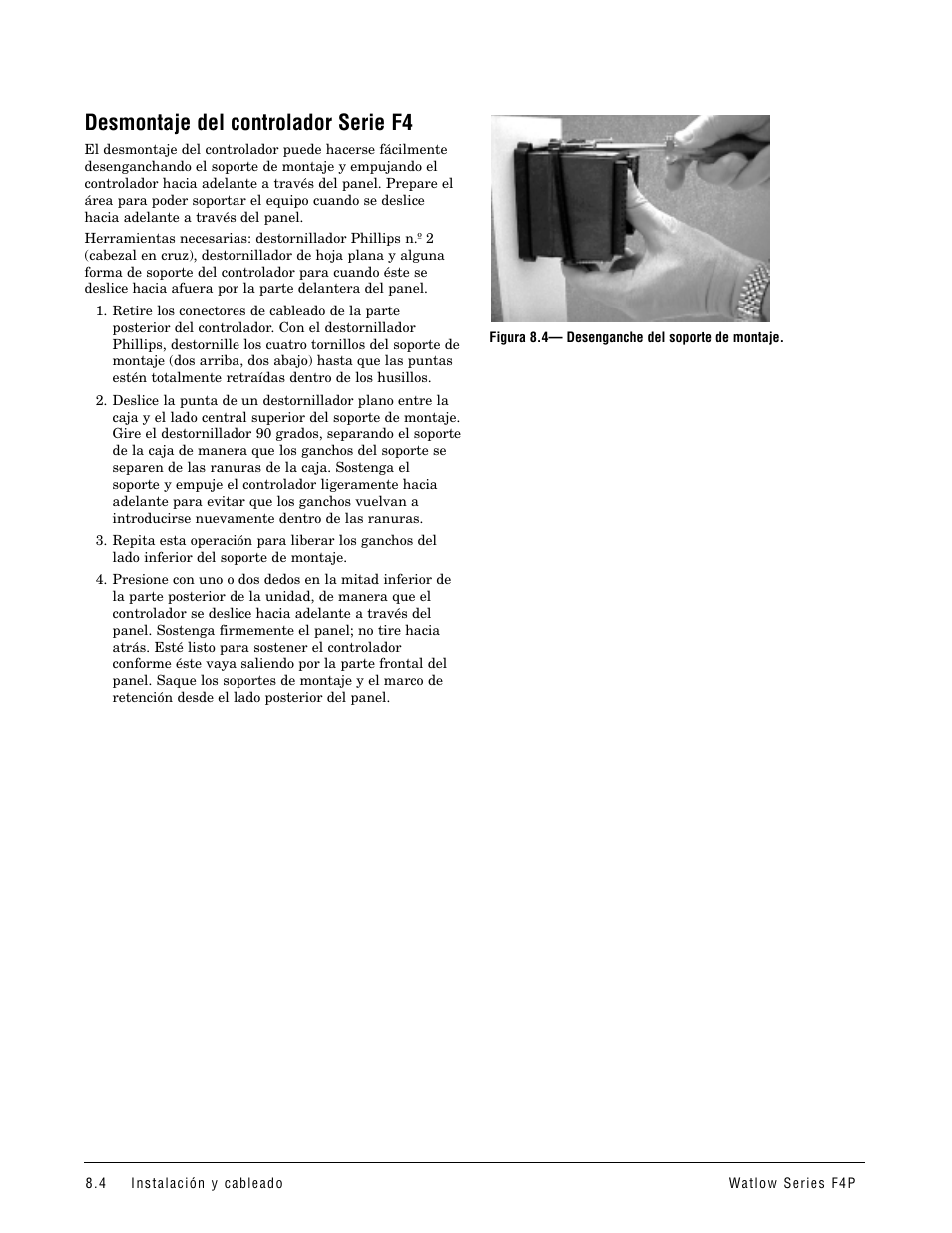 Desmontaje del controlador serie f4, Desmontaje del controlador serie f4p | Watlow Series F4P User Manual | Page 76 / 104