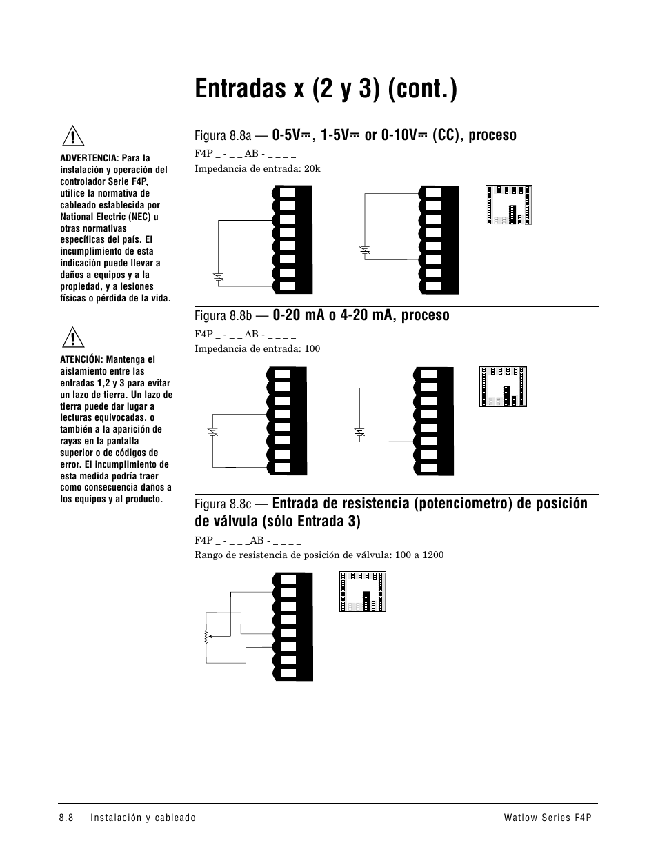 Entradas x (2 y 3) (cont.), Figura 8.8a, Figura 8.8b | Figura 8.8c | Watlow Series F4P User Manual | Page 80 / 104