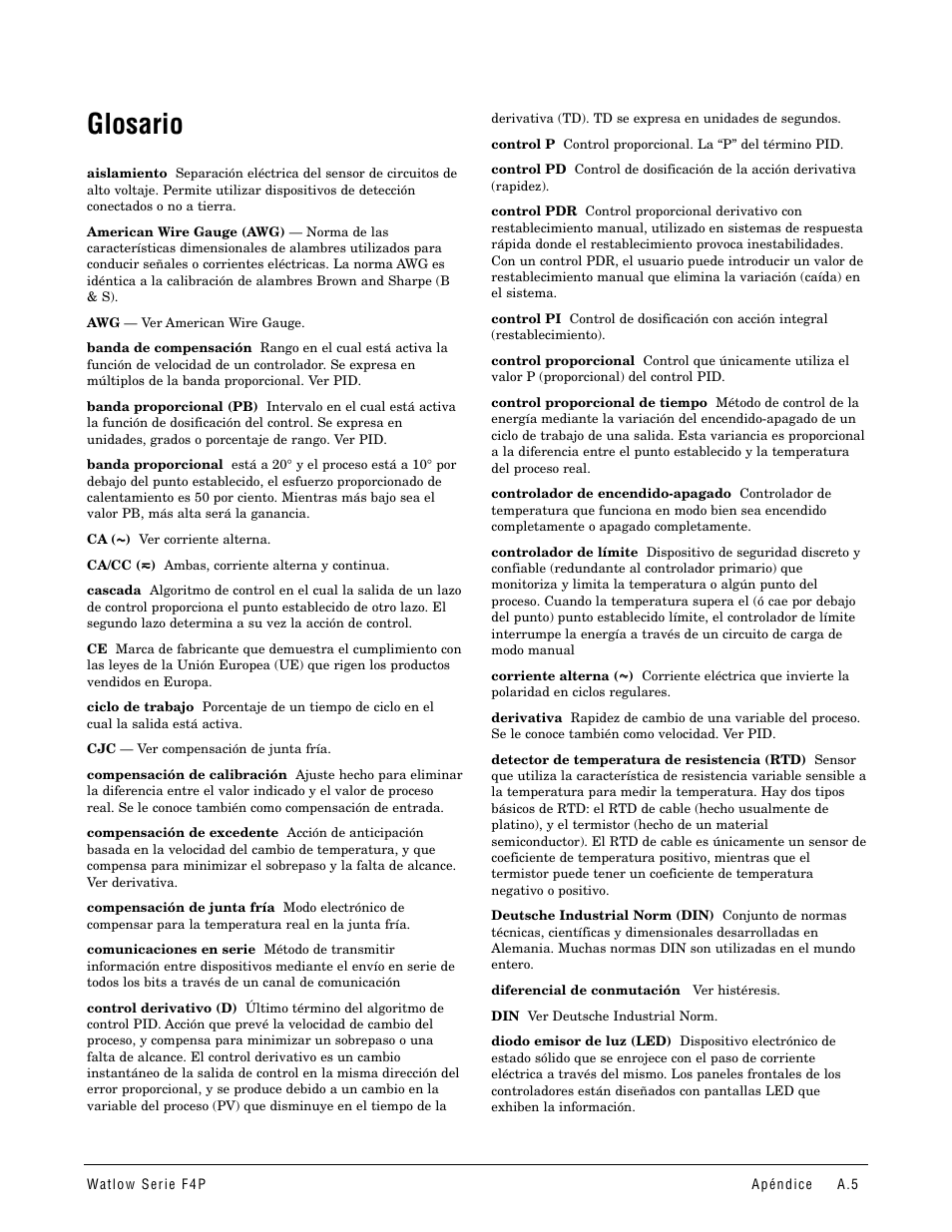 Glosario | Watlow Series F4P User Manual | Page 93 / 104