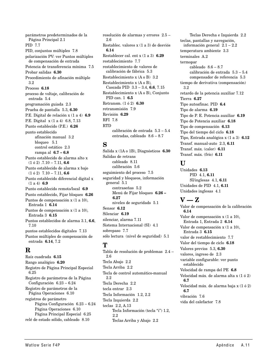 V — z | Watlow Series F4P User Manual | Page 99 / 104
