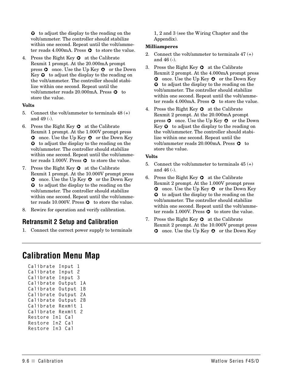 Calibration menu map, Retransmit 2 setup and calibration | Watlow Series F4S/D User Manual | Page 112 / 152