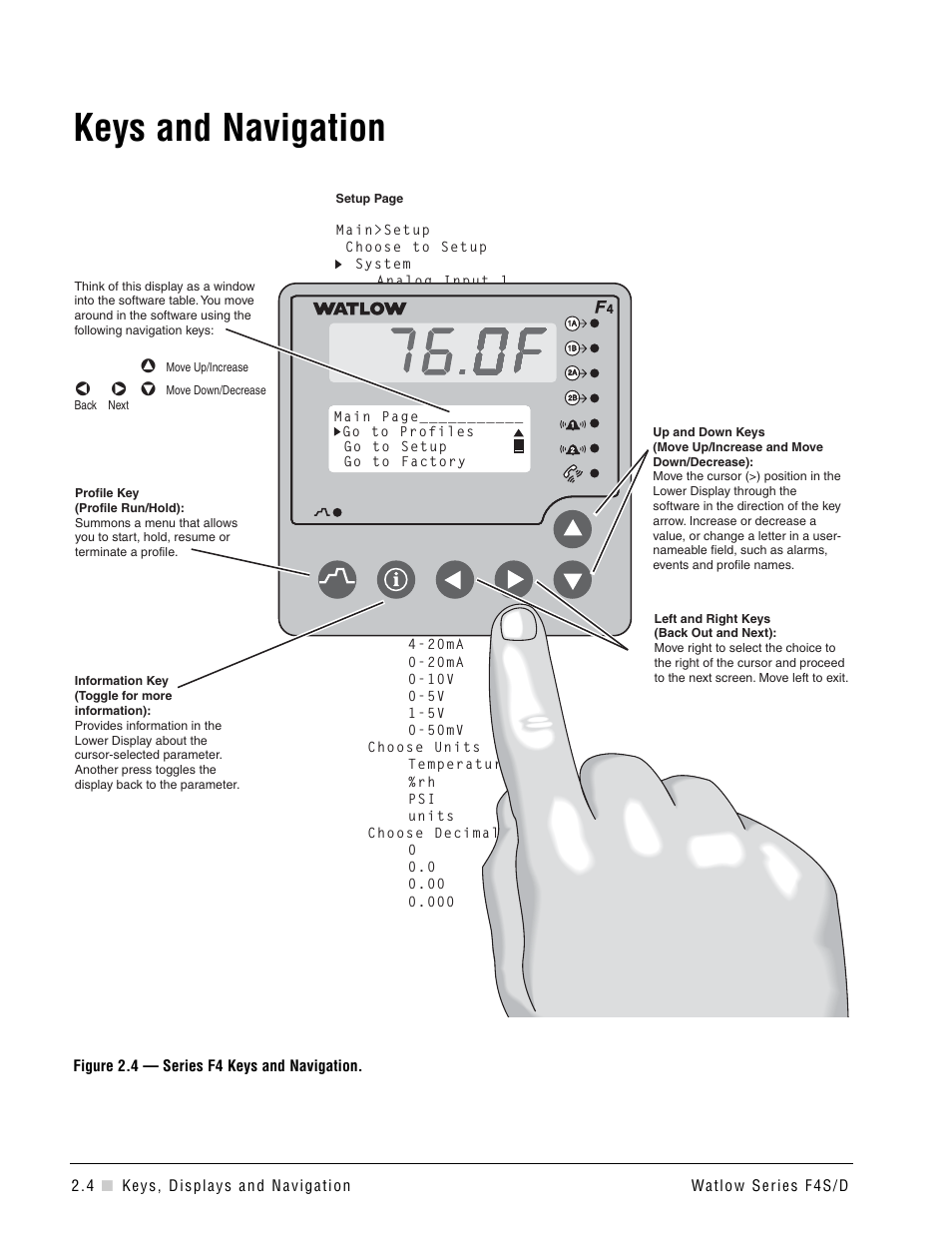 Keys and navigation | Watlow Series F4S/D User Manual | Page 12 / 152