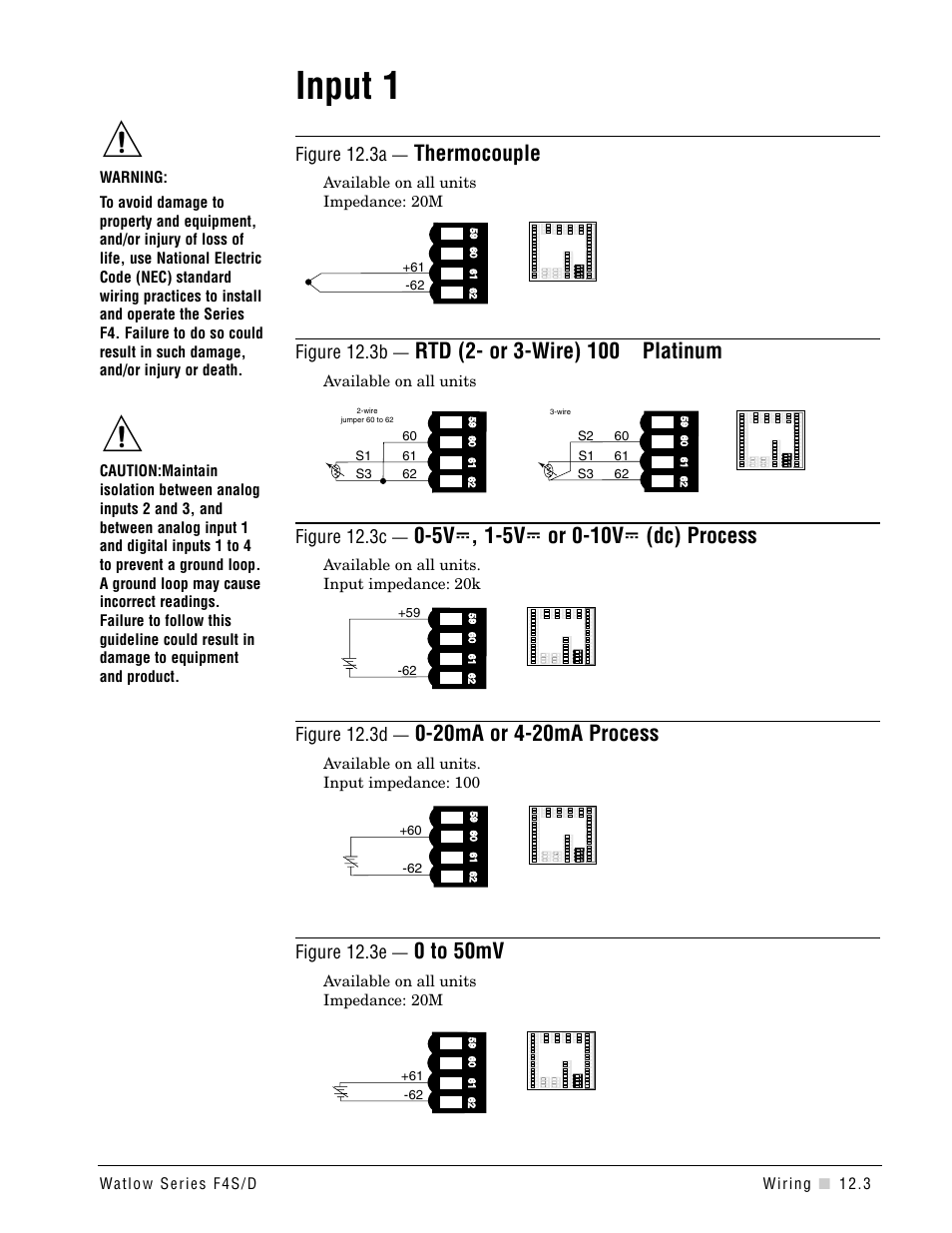 Input 1, Thermocouple, 0 to 50mv | Watlow Series F4S/D User Manual | Page 125 / 152