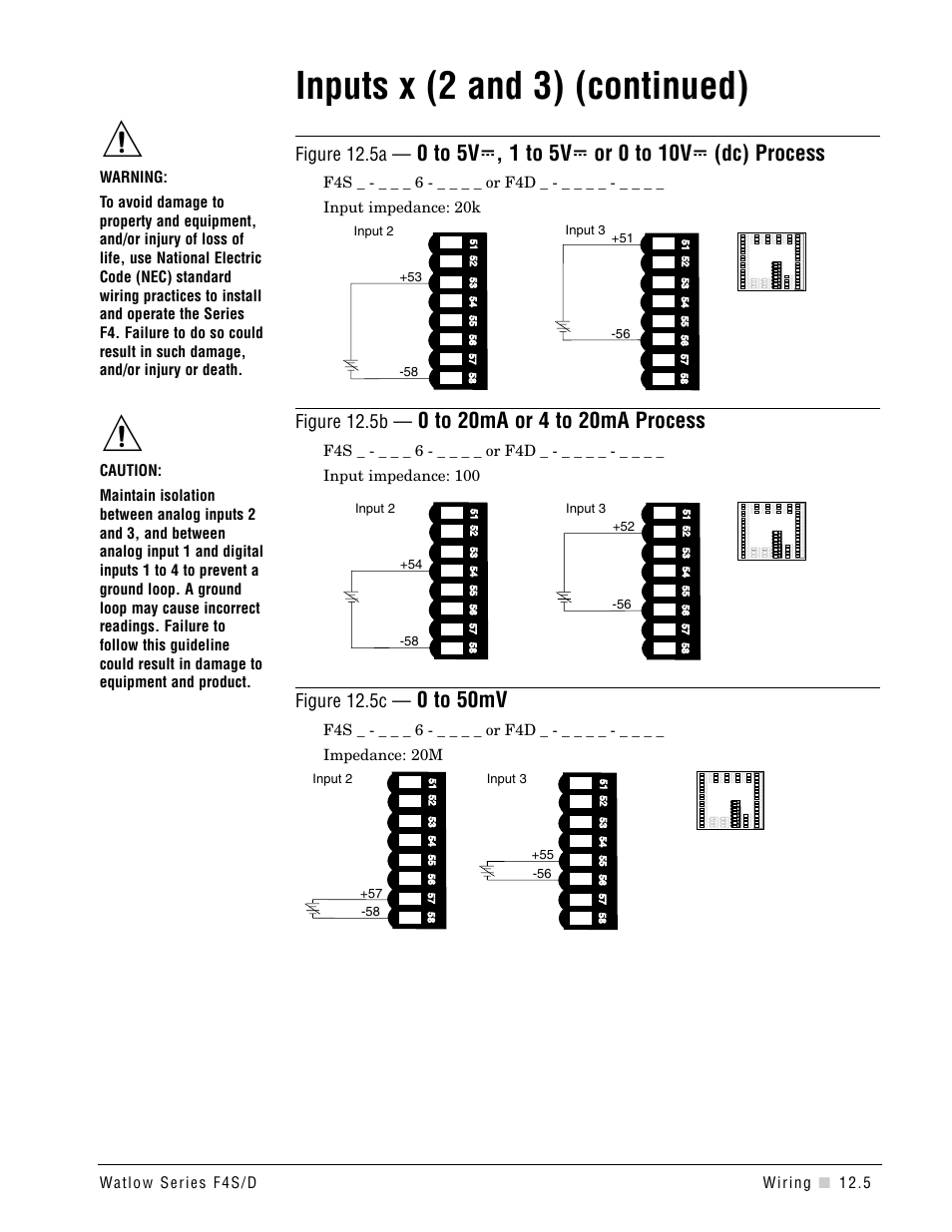 Inputs x (2 and 3) (continued), 0 to 50mv | Watlow Series F4S/D User Manual | Page 127 / 152