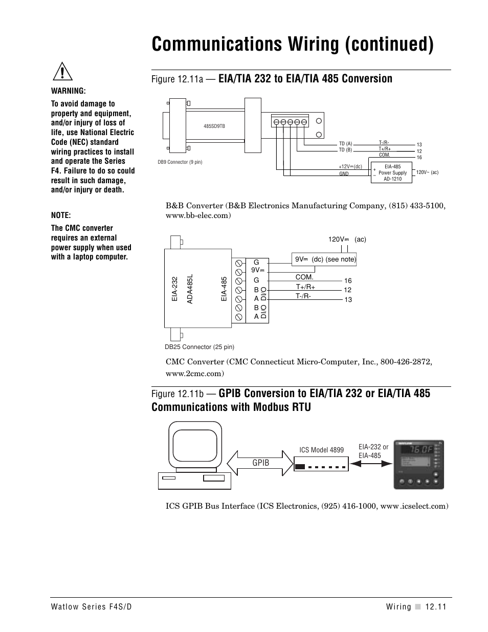 Communications wiring (continued), Figure 12.11a, Figure 12.11b | Watlow Series F4S/D User Manual | Page 133 / 152