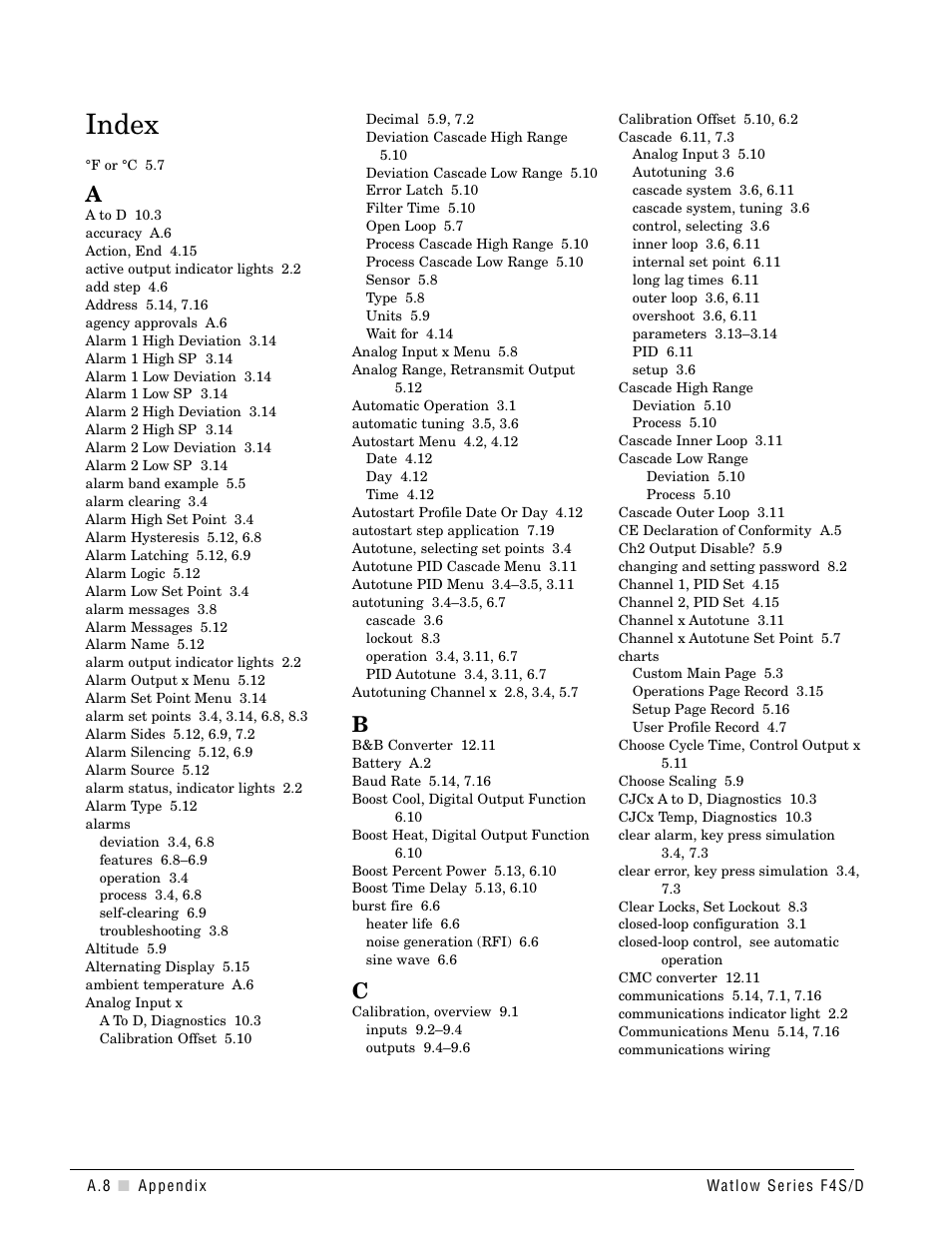 Index | Watlow Series F4S/D User Manual | Page 142 / 152