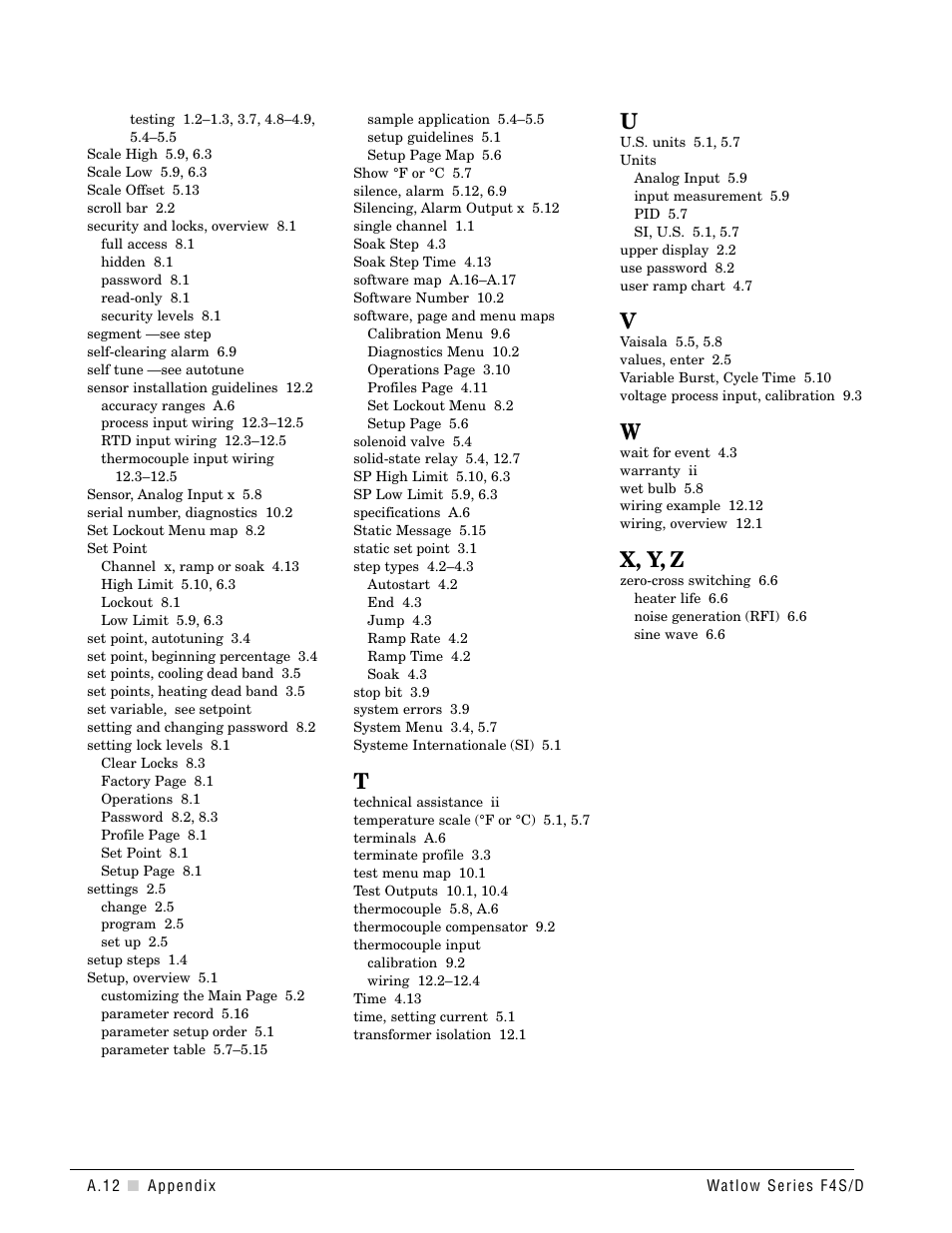 X, y, z | Watlow Series F4S/D User Manual | Page 146 / 152