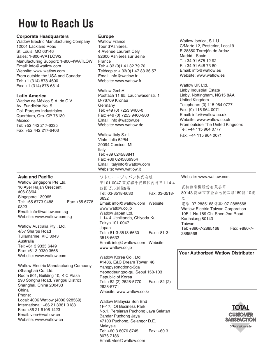 How to reach us | Watlow Series F4S/D User Manual | Page 152 / 152