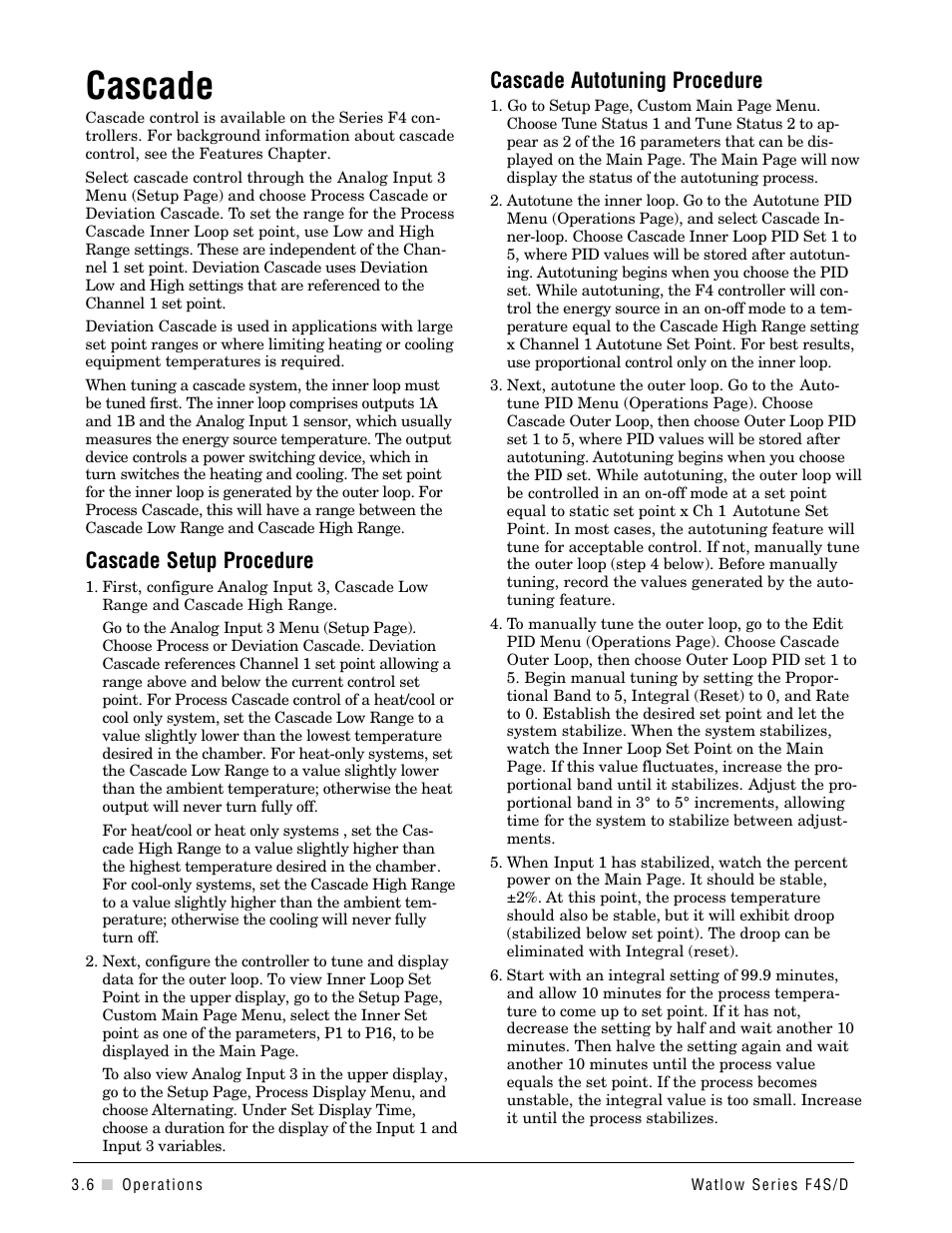 Cascade, Cascade setup procedure, Cascade autotuning procedure | Watlow Series F4S/D User Manual | Page 22 / 152