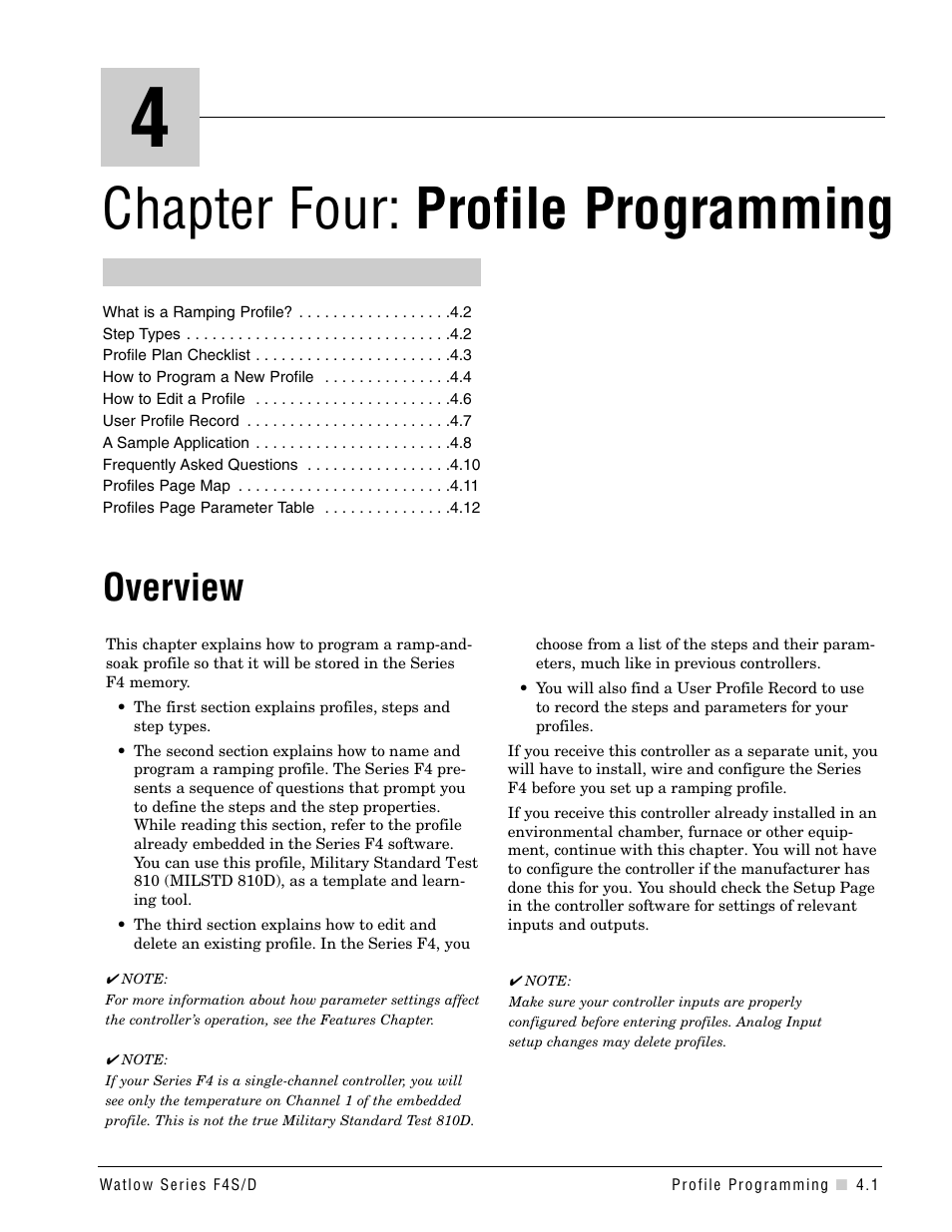 Chapter 4, Profile programming, Chapter 4: profile programming | Chapter four: profile programming, Overview | Watlow Series F4S/D User Manual | Page 33 / 152