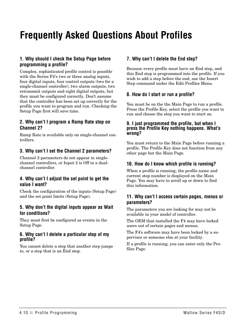 Faq about profiles, Frequently asked questions, Frequently asked questions about profiles | Watlow Series F4S/D User Manual | Page 42 / 152