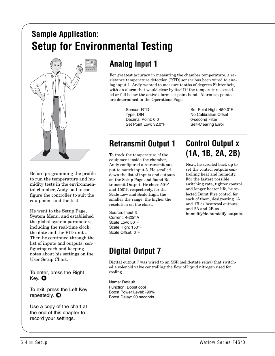 Setup for environmental testing, Sample application, Retransmit output 1 | Control output x (1a, 1b, 2a, 2b), Analog input 1, Digital output 7 | Watlow Series F4S/D User Manual | Page 52 / 152