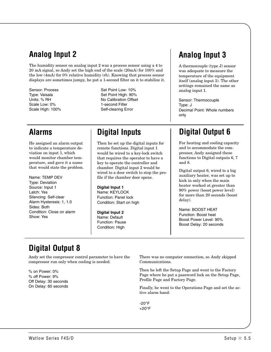 Analog input 2, Analog input 3, Alarms | Digital inputs, Digital output 6, Digital output 8 | Watlow Series F4S/D User Manual | Page 53 / 152