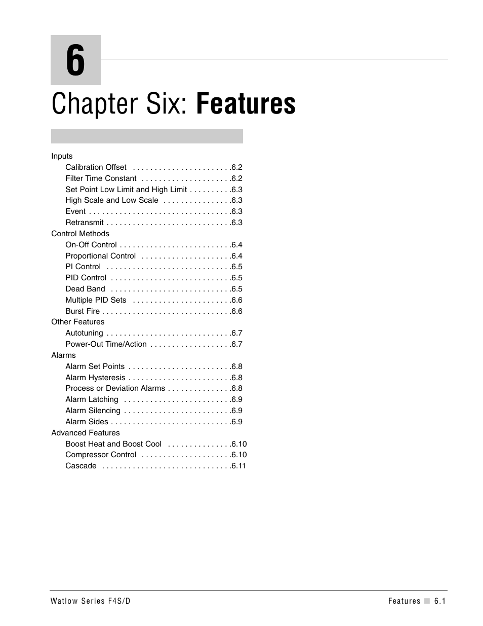 Chapter 6, Features, Chapter 6: features | Chapter six: features | Watlow Series F4S/D User Manual | Page 65 / 152